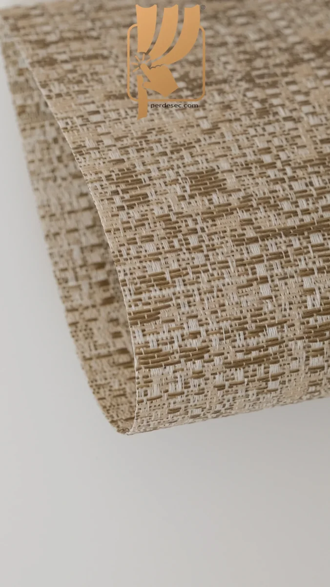 Haki Krem Dokulu Naturel Dekoratif Stor Perde &ndash; Lüks Özel Ölçü