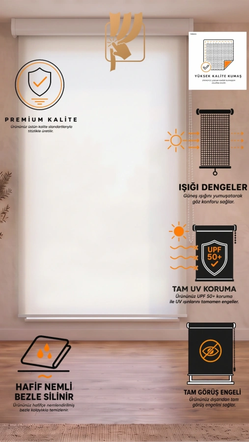 Panama Stor Perde Ekru Premium Düz Dokuma