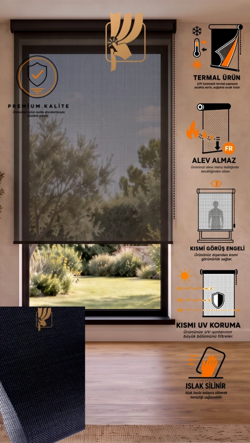 Siyah Termal  Sunscreen Stor Perde | Alüminyum Kaplama