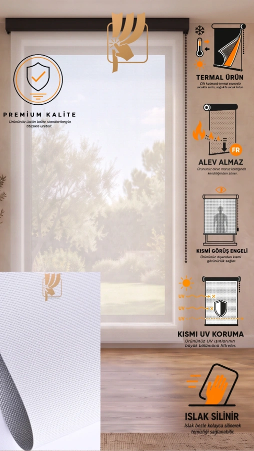 Ekru Termal  Sunscreen Stor Perde | Alüminyum Kaplama